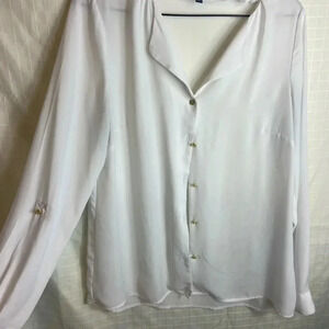 The Limited Womens White Medium Blouse Gold Buttons Long Sleeves